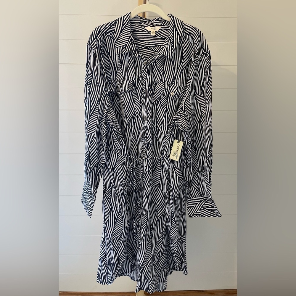 Terra & Sky Plus Size Navy Blue Stripe Mini Shirt Dress